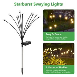 undreem Solar Garden Lights Outdoor,Upgraded Solar Firefly Lights 4 Pack Waterproof Bright Warm White Pathway Decorative for Yard Patio Landscape Driveway Decor