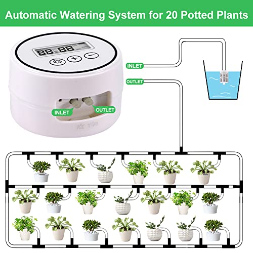 DIY Automatic Drip Irrigation Kit for 20 Potted Plants, Houseplants Self Watering System with 30-Day Digital Programmable Timer for Greenhouse Indoor Plants Vacation Plant Watering(Size:for 20 Pots)