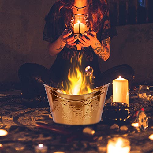 ULTNICE Burn Barrel Incinerator Cage Fire Pit Metal Garden Yuanbao Shaped Joss Paper Burner Bucket for Garden Paper Leaf Trash Wood Backyard Bonfire Golden, 35.5x26.5cm (21A48UYFXALW08518PR4EC)