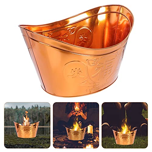 ULTNICE Burn Barrel Incinerator Cage Fire Pit Metal Garden Yuanbao Shaped Joss Paper Burner Bucket for Garden Paper Leaf Trash Wood Backyard Bonfire Golden, 35.5x26.5cm (21A48UYFXALW08518PR4EC)