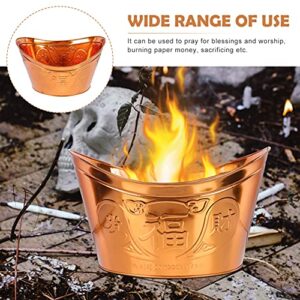 ULTNICE Burn Barrel Incinerator Cage Fire Pit Metal Garden Yuanbao Shaped Joss Paper Burner Bucket for Garden Paper Leaf Trash Wood Backyard Bonfire Golden, 35.5x26.5cm (21A48UYFXALW08518PR4EC)