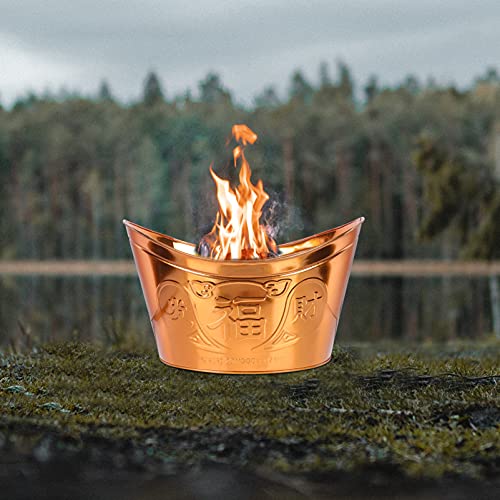 ULTNICE Burn Barrel Incinerator Cage Fire Pit Metal Garden Yuanbao Shaped Joss Paper Burner Bucket for Garden Paper Leaf Trash Wood Backyard Bonfire Golden, 35.5x26.5cm (21A48UYFXALW08518PR4EC)