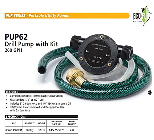 ECO-FLO Products PUP62 Water Transfer Drill Pump Kit, 300 GPH