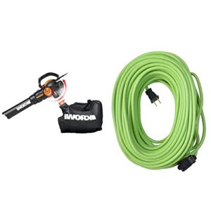 worx 12 amp trivac 3-in-1 electric leaf blower/mulcher/yard vacuum – wg512 & yard master 9940010 outdoor garden 120-foot extension cord lime green