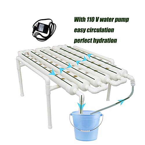 INTBUYING PVC Hydroponics Growing System, 54 Sites 6 Pipes Grow Kit for Leafy Vegetables, 1 Layers Hydroponic Kit with 110V Pump, Hose, Basket, Planting Sponges