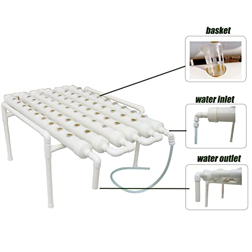 INTBUYING PVC Hydroponics Growing System, 54 Sites 6 Pipes Grow Kit for Leafy Vegetables, 1 Layers Hydroponic Kit with 110V Pump, Hose, Basket, Planting Sponges