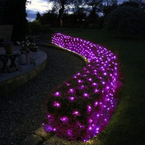 tw shine halloween christmas 200 led net lights, 9.8 ft x 6.6 ft connectable waterproof decorations with 8 modes for outdoor garden holiday party (purple)