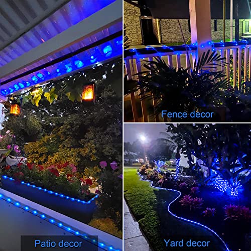 JMEXSUSS 2 Pack 100 LED Solar Rope Lights, IP65 Solar Rope Lights Outdoor Waterproof LED, 33ft 8 Modes PVC Tube Solar Christmas Fairy Lights for Trampoline Xmas Fence Yard Walkway Path Garden(Blue)