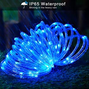 JMEXSUSS 2 Pack 100 LED Solar Rope Lights, IP65 Solar Rope Lights Outdoor Waterproof LED, 33ft 8 Modes PVC Tube Solar Christmas Fairy Lights for Trampoline Xmas Fence Yard Walkway Path Garden(Blue)