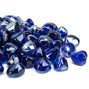 mr. fireglass 10 pounds blended fire glass diamonds for fireplace fire pit & lanscaping – 1/2 inch high luster cobalt blue fire rocks