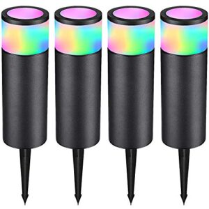 leonlite rgb led bollard landscape light, 4.5w low voltage path lights outdoor, 12v-24v ac/dc landscape pathway lights for garden, color changing, memory function, ip65 waterproof, aluminum, pack of 4