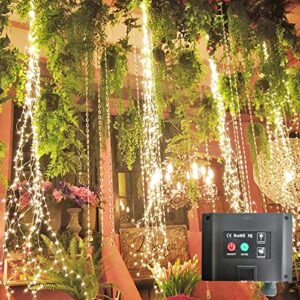 pxbniuya 220 led solar firefly bunch lights, fairy copper wire waterproof decorative light, 8 flashing modes, solar vine waterfall watering can light, outdoor patio garden light (no watering can)