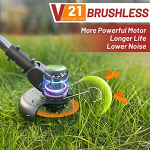 Vicien Cordless Weed Eater Weed Wacker 3-in-1 Lightweight Push Lawn Mower & Edger Tool with 3 Types Blades,21V 2Ah Li-Ion Battery Powered for Garden and Yard,Red