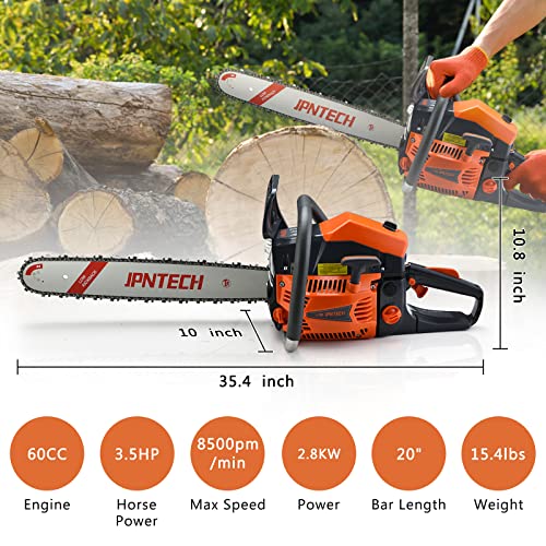 Gas Chainsaw 60cc 2-Cycle Gasoline Powered Chainsaw 20 Inch Handheld Cordless Petrol Chain Saws For Forest, Wood, Garden and Farm Cutting Use