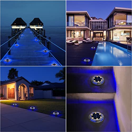 AsperX Solar Ground Lights 8 Pack, IP65 Waterproof LED In-Ground Lights, Solar Outdoor Patio Lights, Disk Landscape Lights for Pathway, Yard, Garden, Deck, Driveway Lawn, (Warm White+Blue)