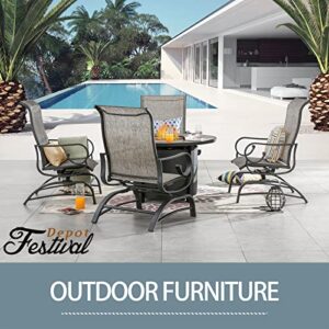 Festival Depot 5Pcs Patio Fire Pit Table Set, Outdoor Furniture Conversation Set, Propane Table and 4 Armchairs with High Textilene Back and Metal Frame for Backyard Porch Lawn Deck Garden (Grey)