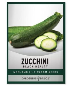 zucchini seeds for planting – black beauty green heirloom, non-gmo vegetable summer squash variety- 3 grams seeds great for summer garden by gardeners basics