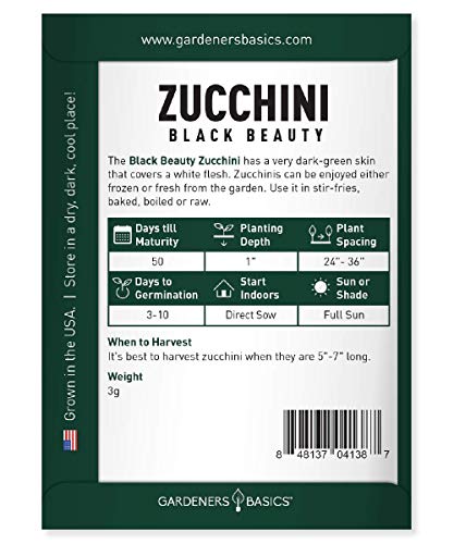 Zucchini Seeds for Planting - Black Beauty Green Heirloom, Non-GMO Vegetable Summer Squash Variety- 3 Grams Seeds Great for Summer Garden by Gardeners Basics