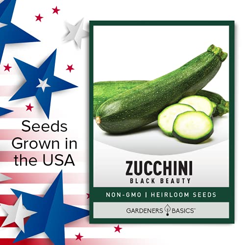 Zucchini Seeds for Planting - Black Beauty Green Heirloom, Non-GMO Vegetable Summer Squash Variety- 3 Grams Seeds Great for Summer Garden by Gardeners Basics