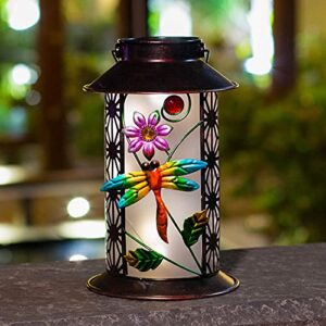 RUILAIYA BOAER Garden Solar Lantern Lights Outdoor Hanging Dragonfly Retro Metal LED for Outdoor Table Patio