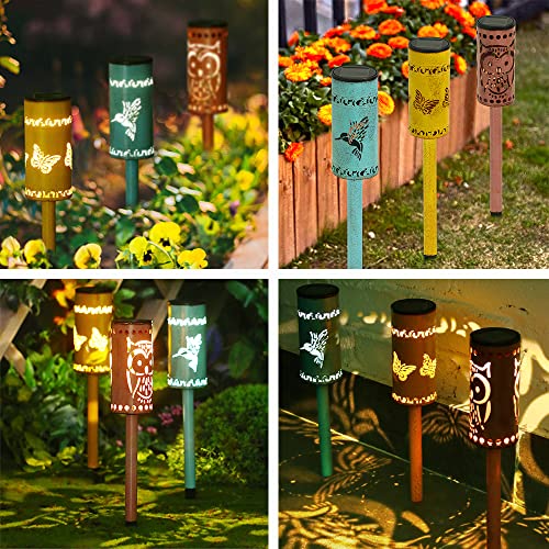 Outdoor solar garden stake lights decorative, outdoor garden lights decor Hummingbirds & Butterfly & owl solar stake lights, outside solar lawn yard gifts decorations/patio lawn and garden ornament