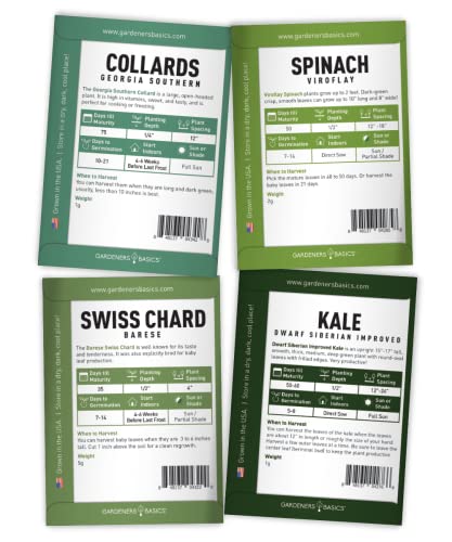 8 Leafy Garden Greens Seeds for Planting Individual Packets - Arugula, Collards, Spinach, Swiss Chard, Kale, Lettuce, Leafy and Butter Lettuce Seeds for Your Heirloom Salad Garden by Gardeners Basics