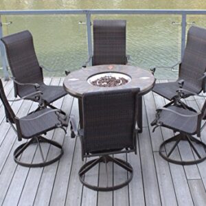 Pebble Lane Living 7pc Swivel Rocking All Weather Wicker Patio Furniture 42" Propane Fire Pit Set - Brown