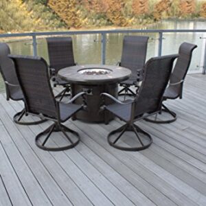 Pebble Lane Living 7pc Swivel Rocking All Weather Wicker Patio Furniture 42" Propane Fire Pit Set - Brown