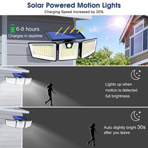 sparks fly Solar Motion Sensor Outdoor Lights, 3 Heads Security Lights Solar Powered, 3000LM Solar Lights, 180 LED Flood Lights Spotlight 270° Rotatable IP65 Waterproof for Yard Patio Garden Pathway