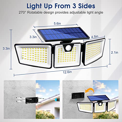 sparks fly Solar Motion Sensor Outdoor Lights, 3 Heads Security Lights Solar Powered, 3000LM Solar Lights, 180 LED Flood Lights Spotlight 270° Rotatable IP65 Waterproof for Yard Patio Garden Pathway