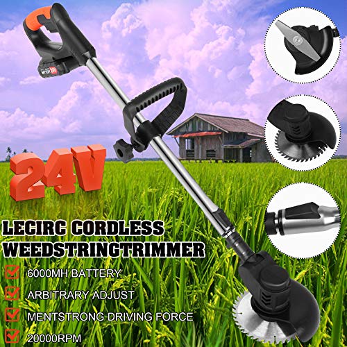 3 in 1 Weed Wacker Cordless String Trimmer - 24V Power Weed Eater Grass Trimmer with 3 Function Blades 2 Li-Ion Battery, Height Adjustable Lawn Edger Brush Cutter for Home Garden Lawn Yard