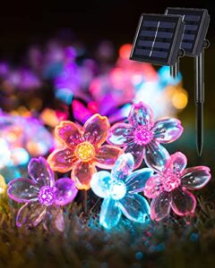 solar string lights flower garden lights outdoor waterproof fairy lights solar powered decorative cherry blossom for camping outside balcony yard porch patio christmas tree 33ft 50 led pack 2