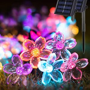 Solar String Lights Flower Garden Lights Outdoor Waterproof Fairy Lights Solar Powered Decorative Cherry Blossom for Camping Outside Balcony Yard Porch Patio Christmas Tree 33ft 50 Led Pack 2