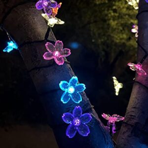 Solar String Lights Flower Garden Lights Outdoor Waterproof Fairy Lights Solar Powered Decorative Cherry Blossom for Camping Outside Balcony Yard Porch Patio Christmas Tree 33ft 50 Led Pack 2