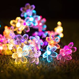 Solar String Lights Flower Garden Lights Outdoor Waterproof Fairy Lights Solar Powered Decorative Cherry Blossom for Camping Outside Balcony Yard Porch Patio Christmas Tree 33ft 50 Led Pack 2