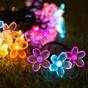 Solar String Lights Flower Garden Lights Outdoor Waterproof Fairy Lights Solar Powered Decorative Cherry Blossom for Camping Outside Balcony Yard Porch Patio Christmas Tree 33ft 50 Led Pack 2