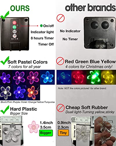 Solar String Lights Flower Garden Lights Outdoor Waterproof Fairy Lights Solar Powered Decorative Cherry Blossom for Camping Outside Balcony Yard Porch Patio Christmas Tree 33ft 50 Led Pack 2