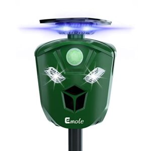 emole solar animal repeller with motion sensor outdoor ultrasonic cat repellent waterproof rabbit deer deterrent for garden, repel dog raccoon skunk in 360 degree