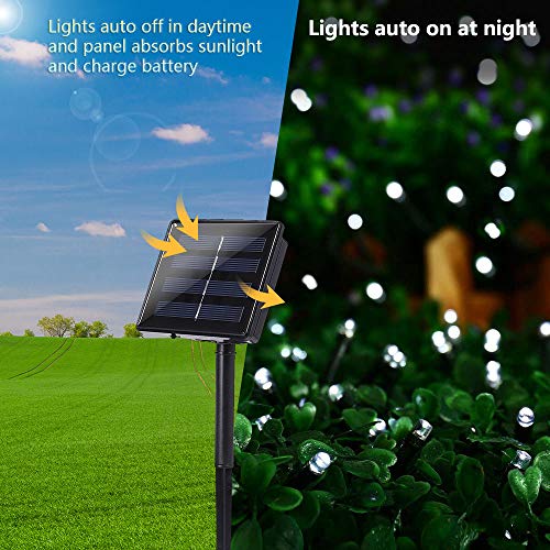 White Christmas Solar String Lights 72Ft 200 LED 8 Flashing Modes with Timer Solar Fairy Lights Outdoor Waterproof Twinkle Lights for Decoration Christmas Tree Shrubs Garden Yard Patio