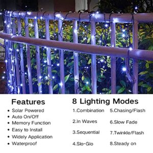 White Christmas Solar String Lights 72Ft 200 LED 8 Flashing Modes with Timer Solar Fairy Lights Outdoor Waterproof Twinkle Lights for Decoration Christmas Tree Shrubs Garden Yard Patio