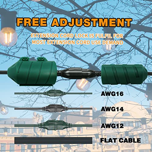 BIRD WISH Extension Cord Covers for Outside Waterproof, Adjustable Size Double Shell Weather Resistant Extension Cord Lock for Garden, Patio, Backyard Decorated String Lights, 2 Pack