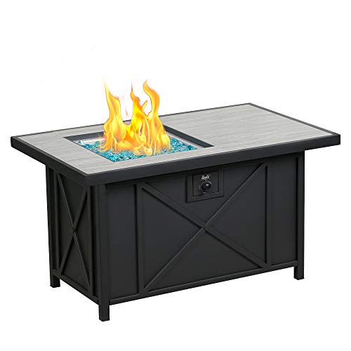 BALI OUTDOORS 42 inch 50,000 BTU Rectangular Propane Gas Fire Pit Table with Fire Glass and Table Lid, Fire Pits Outdoor for Garden, Patio, Backyard