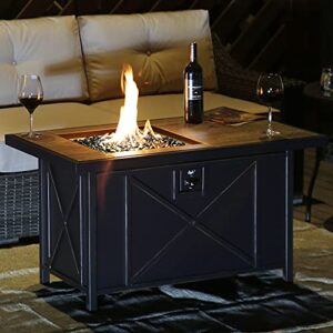 BALI OUTDOORS 42 inch 50,000 BTU Rectangular Propane Gas Fire Pit Table with Fire Glass and Table Lid, Fire Pits Outdoor for Garden, Patio, Backyard