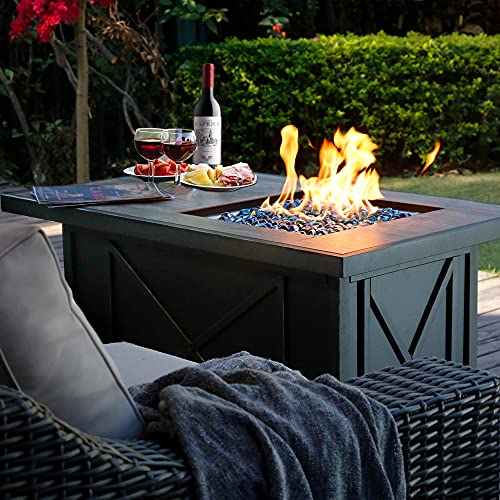 BALI OUTDOORS 42 inch 50,000 BTU Rectangular Propane Gas Fire Pit Table with Fire Glass and Table Lid, Fire Pits Outdoor for Garden, Patio, Backyard