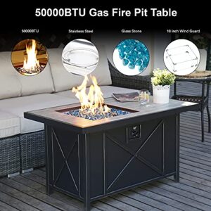 BALI OUTDOORS 42 inch 50,000 BTU Rectangular Propane Gas Fire Pit Table with Fire Glass and Table Lid, Fire Pits Outdoor for Garden, Patio, Backyard