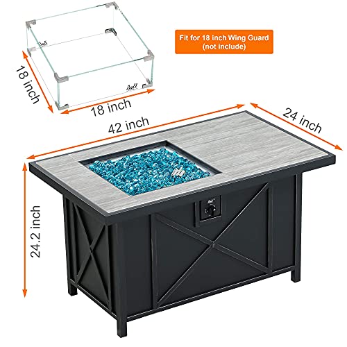 BALI OUTDOORS 42 inch 50,000 BTU Rectangular Propane Gas Fire Pit Table with Fire Glass and Table Lid, Fire Pits Outdoor for Garden, Patio, Backyard