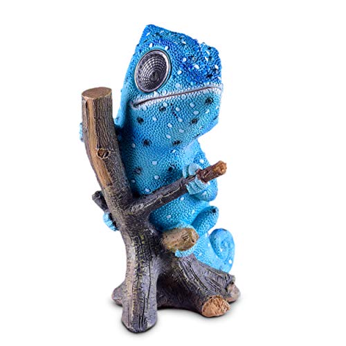 Solar Garden Decor Chameleon Figurine | Lawn and Yard Decorations | Outdoor LED Animal Figure | Light Up Decorative Statue Accents Patio, Balcony, Deck | Great Housewarming Gift Idea (Blue, 1 Pack)