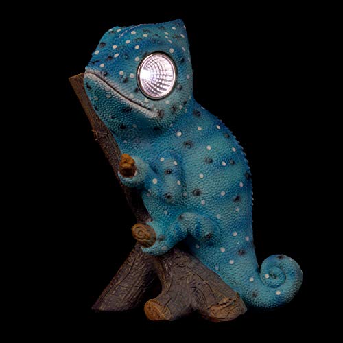 Solar Garden Decor Chameleon Figurine | Lawn and Yard Decorations | Outdoor LED Animal Figure | Light Up Decorative Statue Accents Patio, Balcony, Deck | Great Housewarming Gift Idea (Blue, 1 Pack)