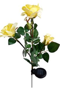 solar yellow rose flower lights, solar powered garden outdoor decorative landscape led rose lights year-round, great gift