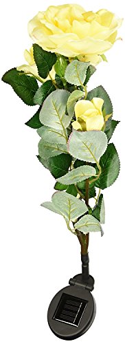 Solar Yellow Rose Flower Lights, Solar Powered Garden Outdoor Decorative Landscape LED Rose Lights Year-Round, Great Gift